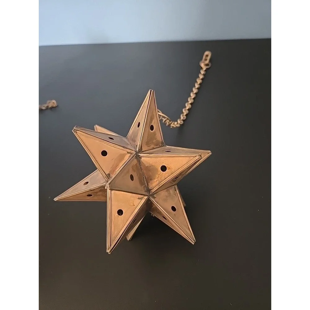 Vtg. Moravian Star Pierced Metal Votive Candle Pendant Hanging Light 6